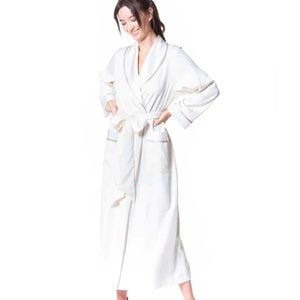 Christine Lingerie Silk Waffle Long Robe in Pearl Medium